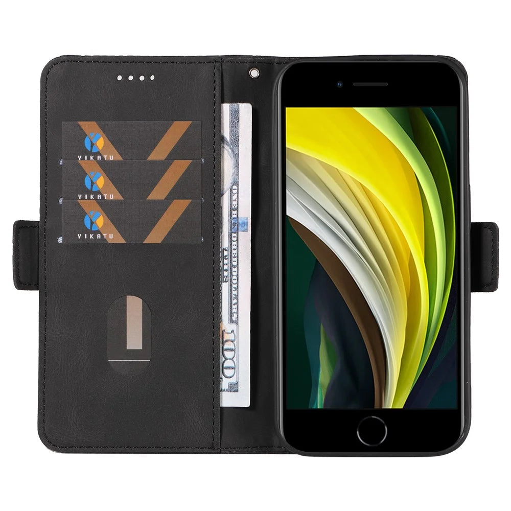 For iPhone 6 / 6s / 7 / 8 / SE (2020) / SE (2022) Rhombus Imprinted Stand Cover Color Splicing Phone Leather Wallet Case - Black - 2