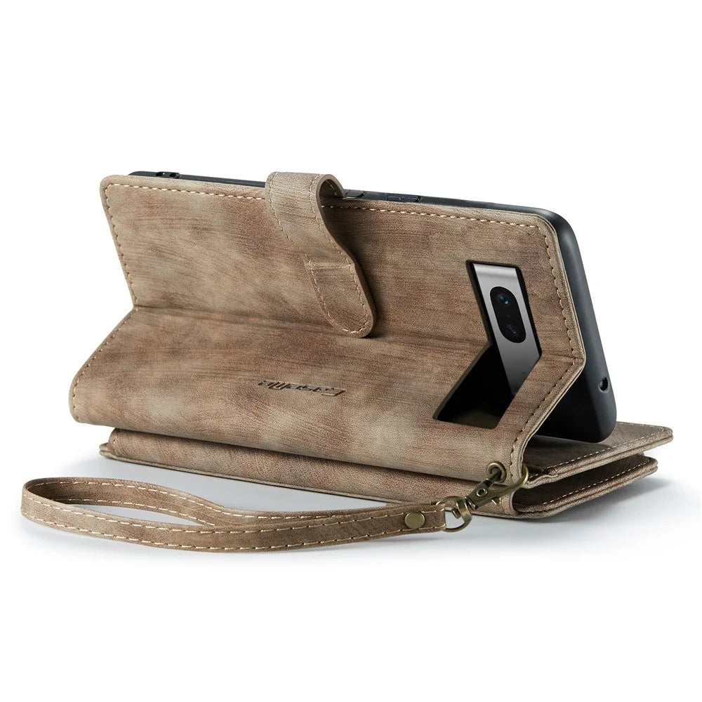 For Google Pixel 7a Phone Cases with Strap CASEME C30 Zipper Multiple Card Holder PU Leather Cover - Brown - 3