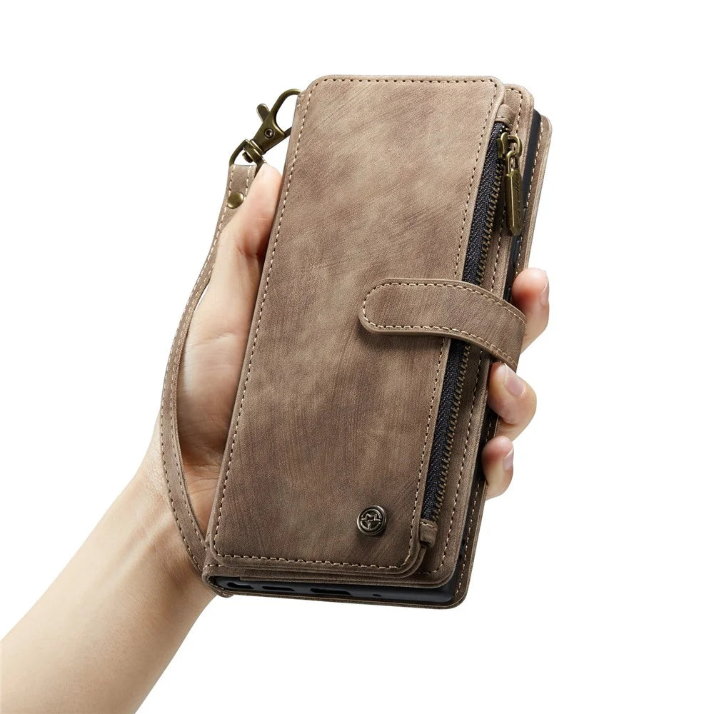 For Google Pixel 7a Phone Cases with Strap CASEME C30 Zipper Multiple Card Holder PU Leather Cover - Brown - 6