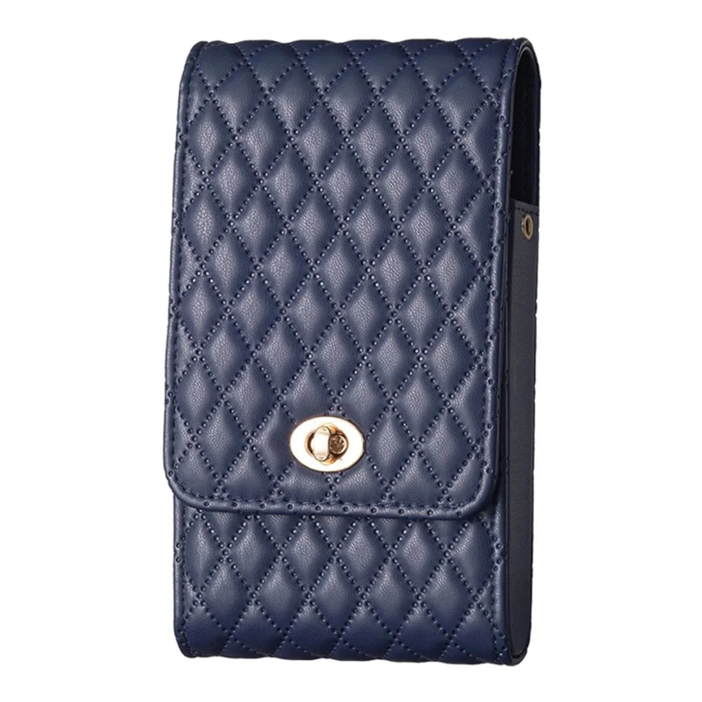 BFB01 Vertical Style PU Leather Shoulder Bag Wallet Coin Purse Pattern Imprinted Card Phone Pouch with Strap - Dark Blue - 1