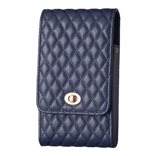 BFB01 Vertical Style PU Leather Shoulder Bag Wallet Coin Purse Pattern Imprinted Card Phone Pouch with Strap - Dark Blue - 1