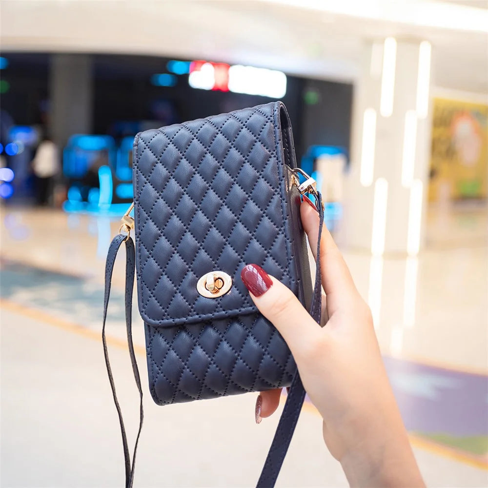 BFB01 Vertical Style PU Leather Shoulder Bag Wallet Coin Purse Pattern Imprinted Card Phone Pouch with Strap - Dark Blue - 2