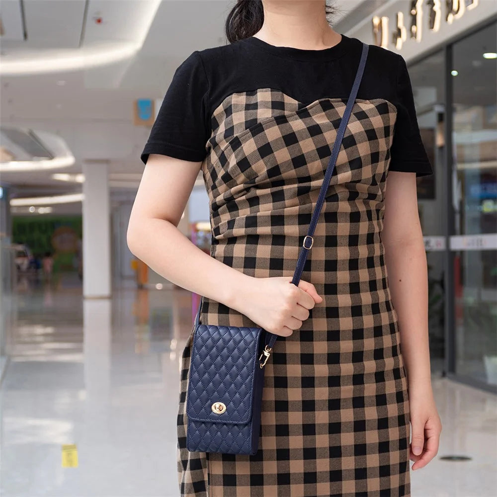 BFB01 Vertical Style PU Leather Shoulder Bag Wallet Coin Purse Pattern Imprinted Card Phone Pouch with Strap - Dark Blue - 4