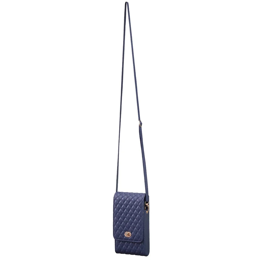 BFB01 Vertical Style PU Leather Shoulder Bag Wallet Coin Purse Pattern Imprinted Card Phone Pouch with Strap - Dark Blue - 5