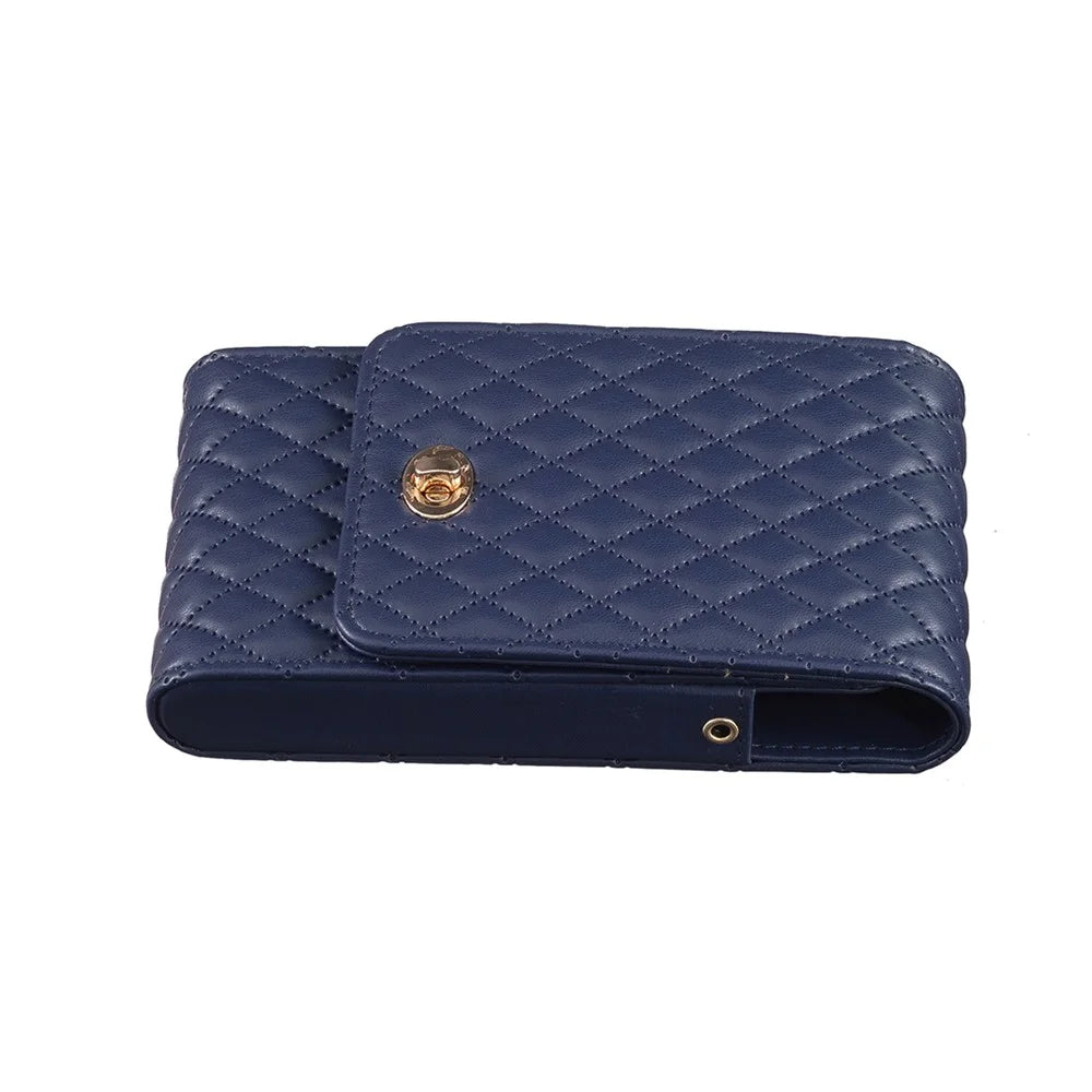 BFB01 Vertical Style PU Leather Shoulder Bag Wallet Coin Purse Pattern Imprinted Card Phone Pouch with Strap - Dark Blue - 6
