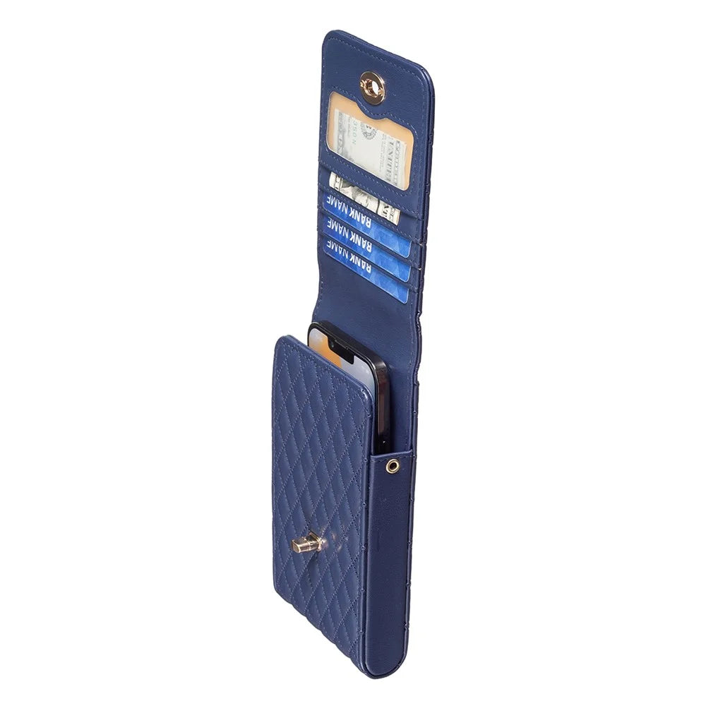 BFB01 Vertical Style PU Leather Shoulder Bag Wallet Coin Purse Pattern Imprinted Card Phone Pouch with Strap - Dark Blue - 7