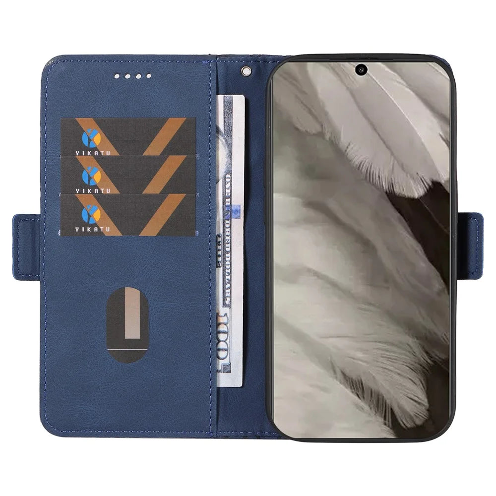 For Google Pixel 8 Rhombus Imprinted Phone Wallet Case PU Leather Stand Phone Cover - Blue - 2