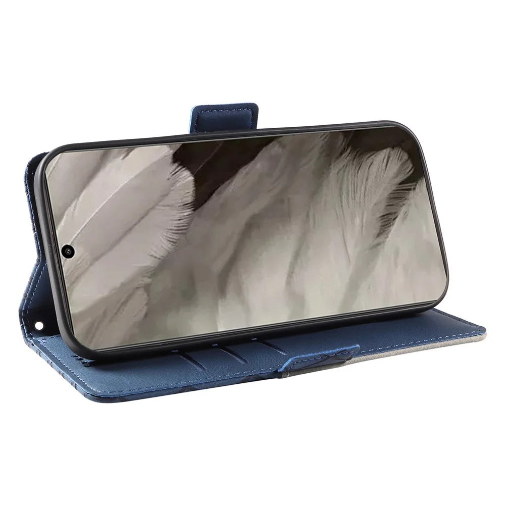 For Google Pixel 8 Rhombus Imprinted Phone Wallet Case PU Leather Stand Phone Cover - Blue - 3