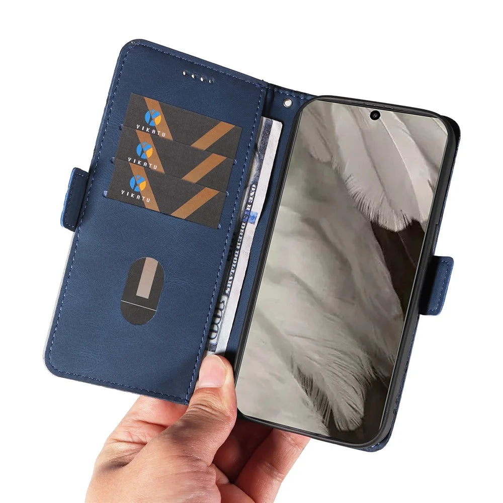 For Google Pixel 8 Rhombus Imprinted Phone Wallet Case PU Leather Stand Phone Cover - Blue - 5
