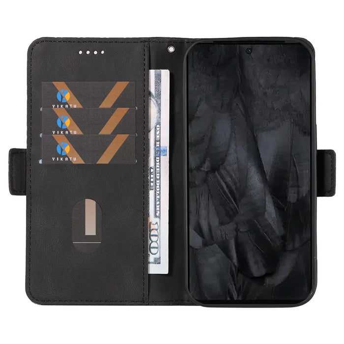 For Google Pixel 8 Pro Rhombus Imprinted Phone Case Stand Wallet Leather Phone Cover - Black - 2