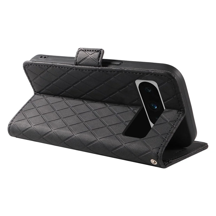 For Google Pixel 8 Pro Rhombus Imprinted Phone Case Stand Wallet Leather Phone Cover - Black - 4