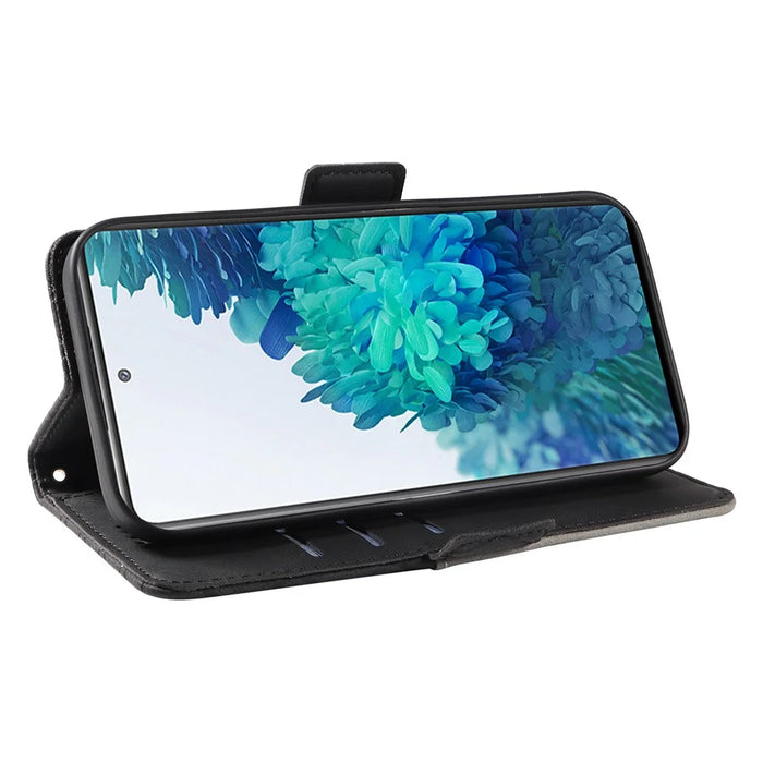 For Samsung Galaxy S20 FE / S20 FE 5G / S20 FE 2022 / S20 Lite Color Splicing Leather Case Rhombus Imprinted Wallet Stand Phone Cover - Black - 3