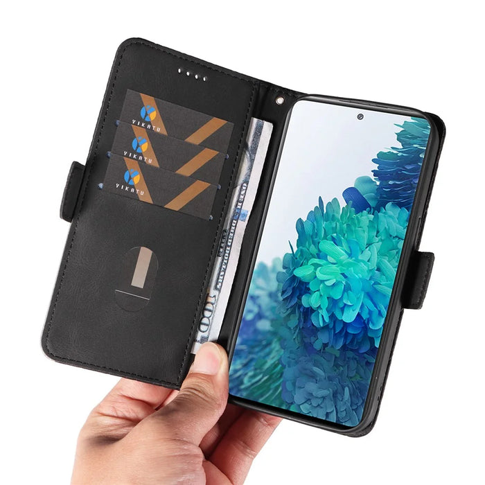 For Samsung Galaxy S20 FE / S20 FE 5G / S20 FE 2022 / S20 Lite Color Splicing Leather Case Rhombus Imprinted Wallet Stand Phone Cover - Black - 5