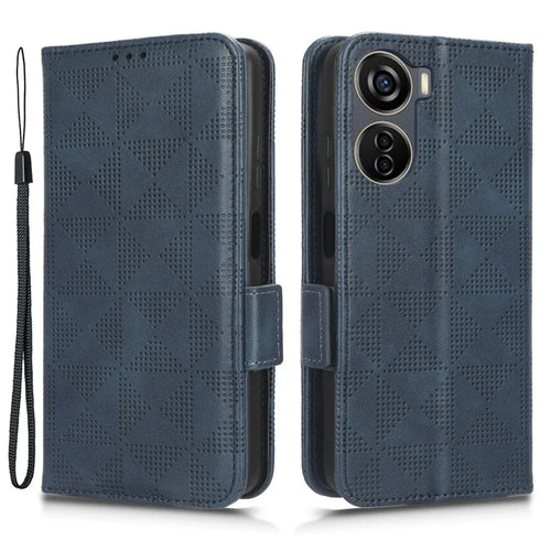 Phone Cover for ZTE Axon 40 Lite Imprinted Triangle Stand Shell PU Leather Wallet Case - Blue - 1