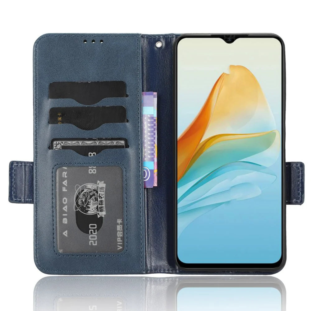 Phone Cover for ZTE Axon 40 Lite Imprinted Triangle Stand Shell PU Leather Wallet Case - Blue - 2