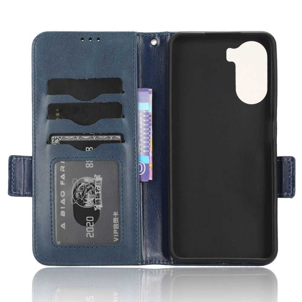 Phone Cover for ZTE Axon 40 Lite Imprinted Triangle Stand Shell PU Leather Wallet Case - Blue - 4