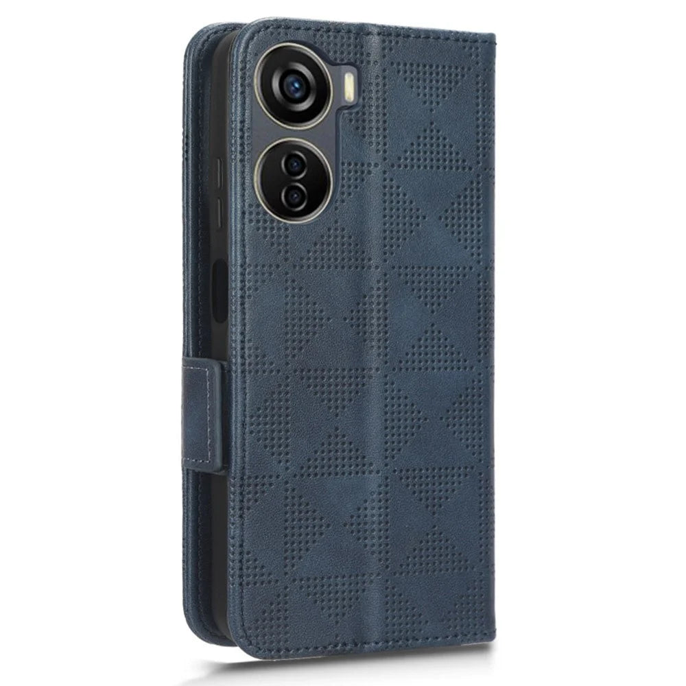Phone Cover for ZTE Axon 40 Lite Imprinted Triangle Stand Shell PU Leather Wallet Case - Blue - 6