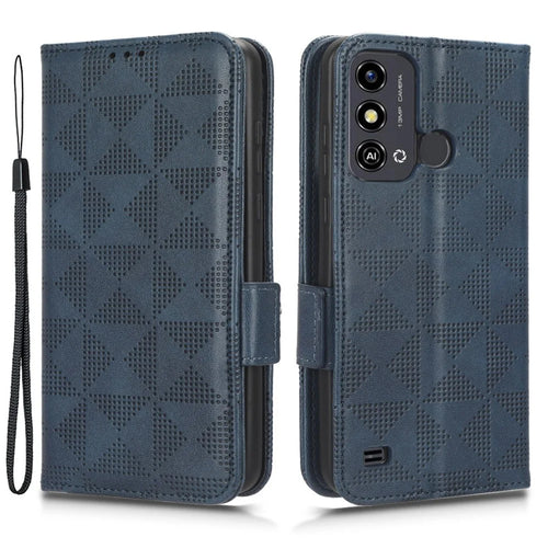 Stand Shell for ZTE Blade A53 Imprinted Triangle Phone Cover PU Leather Wallet Case - Blue - 1
