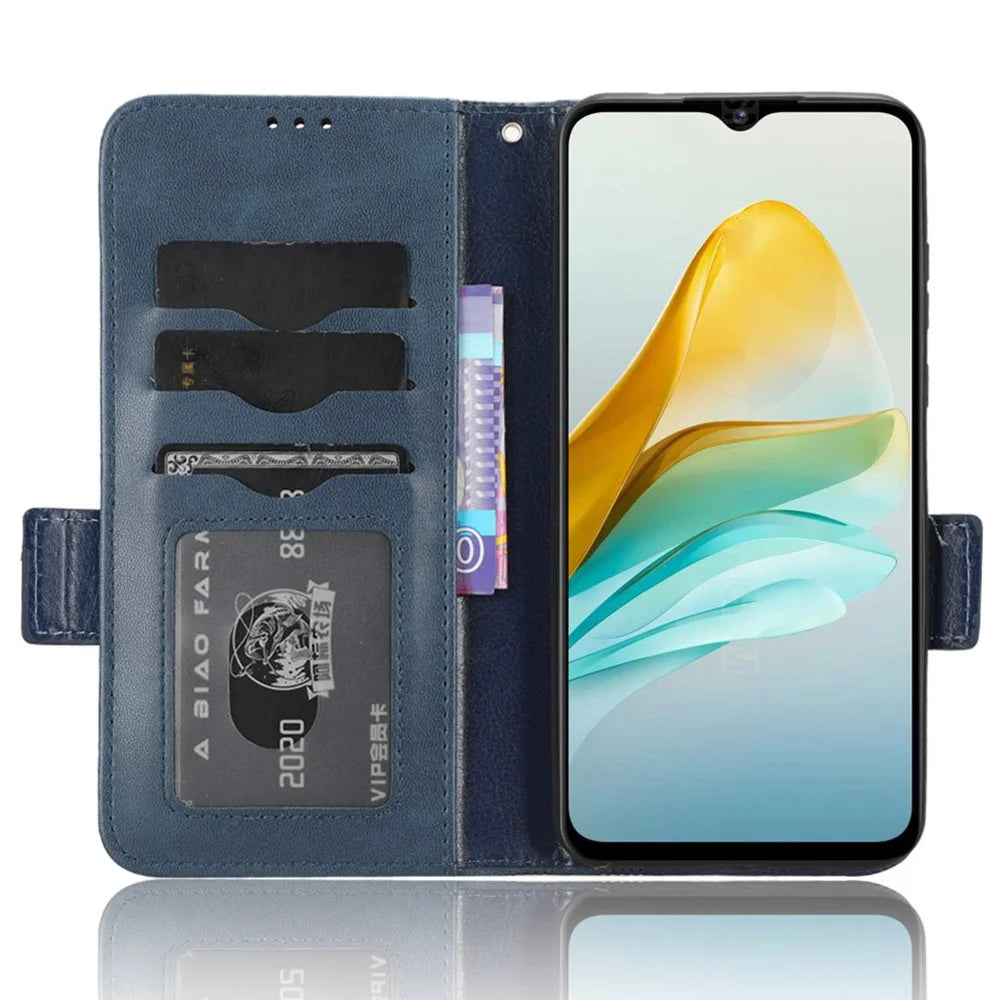 Stand Shell for ZTE Blade A53 Imprinted Triangle Phone Cover PU Leather Wallet Case - Blue - 2