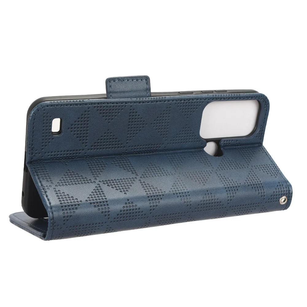 Stand Shell for ZTE Blade A53 Imprinted Triangle Phone Cover PU Leather Wallet Case - Blue - 3