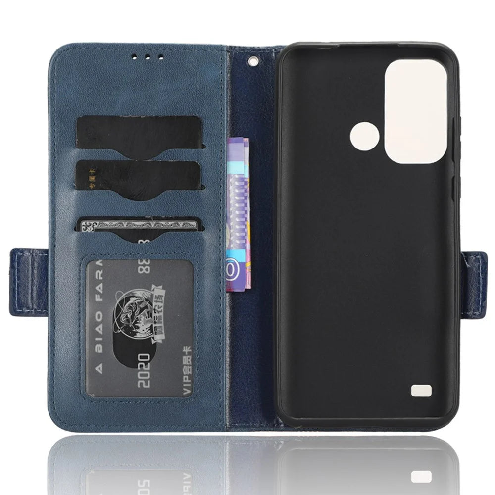Stand Shell for ZTE Blade A53 Imprinted Triangle Phone Cover PU Leather Wallet Case - Blue - 4
