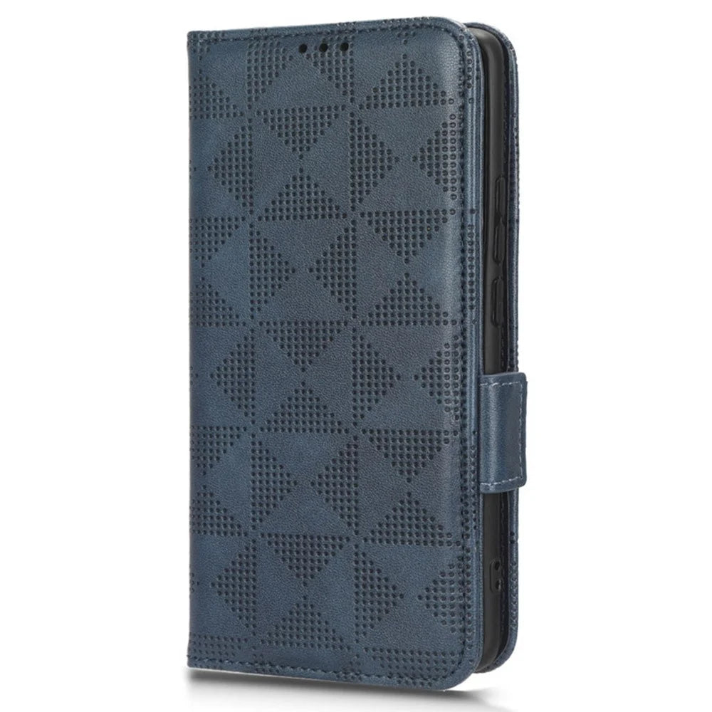 Stand Shell for ZTE Blade A53 Imprinted Triangle Phone Cover PU Leather Wallet Case - Blue - 5