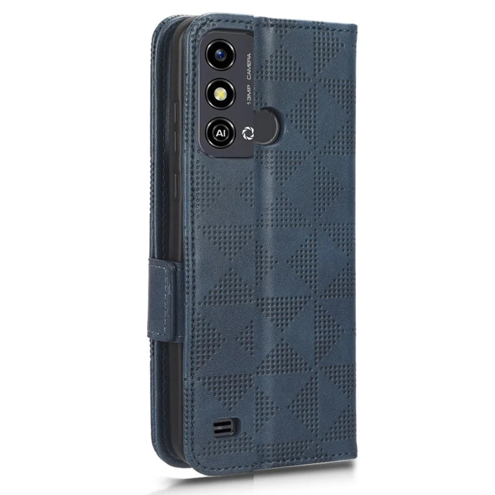 Stand Shell for ZTE Blade A53 Imprinted Triangle Phone Cover PU Leather Wallet Case - Blue - 6