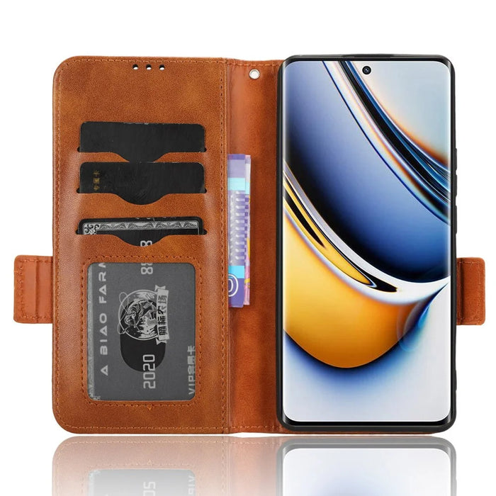 For Realme 11 Pro 5G / 11 Pro+ 5G Imprinted Triangle Phone Cover Stand Shell Dustproof PU Leather Wallet Case - Brown - 2