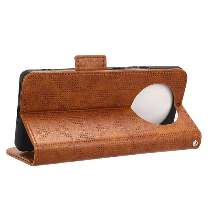 For Realme 11 Pro 5G / 11 Pro+ 5G Imprinted Triangle Phone Cover Stand Shell Dustproof PU Leather Wallet Case - Brown - 3