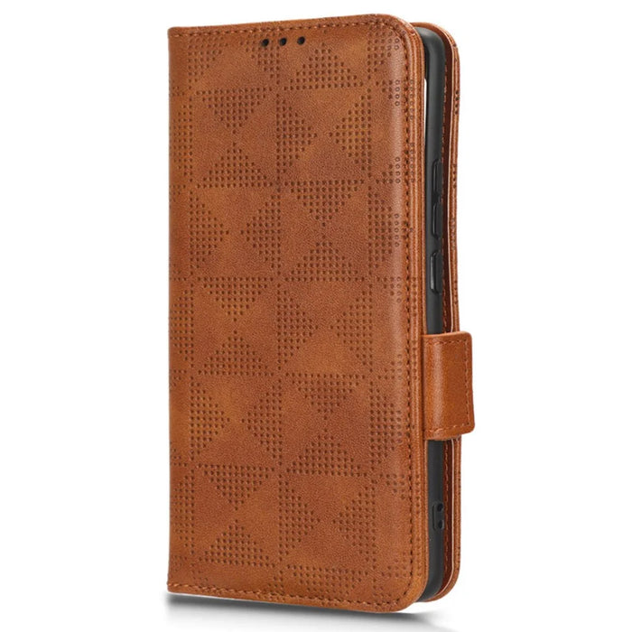 For Realme 11 Pro 5G / 11 Pro+ 5G Imprinted Triangle Phone Cover Stand Shell Dustproof PU Leather Wallet Case - Brown - 5