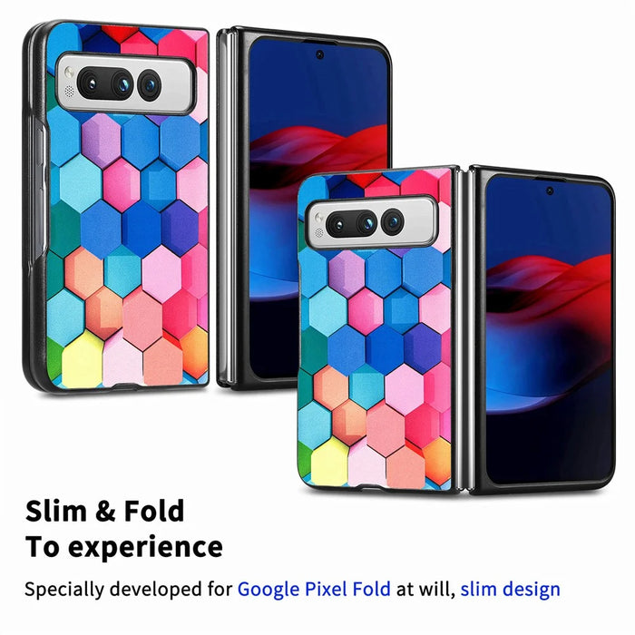 For Google Pixel Fold PU Leather + Hard PC Shell Ultra Thin Pattern Printing Phone Case Cover - Colorful Honeycomb - 2