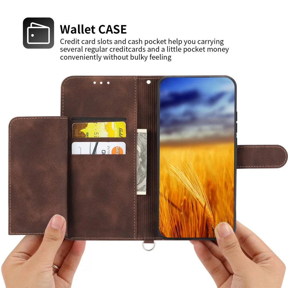 For Samsung Galaxy M54 5G / F54 5G Wallet Phone Case Flower Imprinted Skin-Touch Leather Cover with Strap - Brown - 4