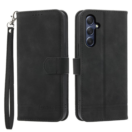 DIERFENG DF-03 for Samsung Galaxy M54 5G / F54 5G Phone Case Lines Imprinted Leather Wallet Stand Cover - Black - 1