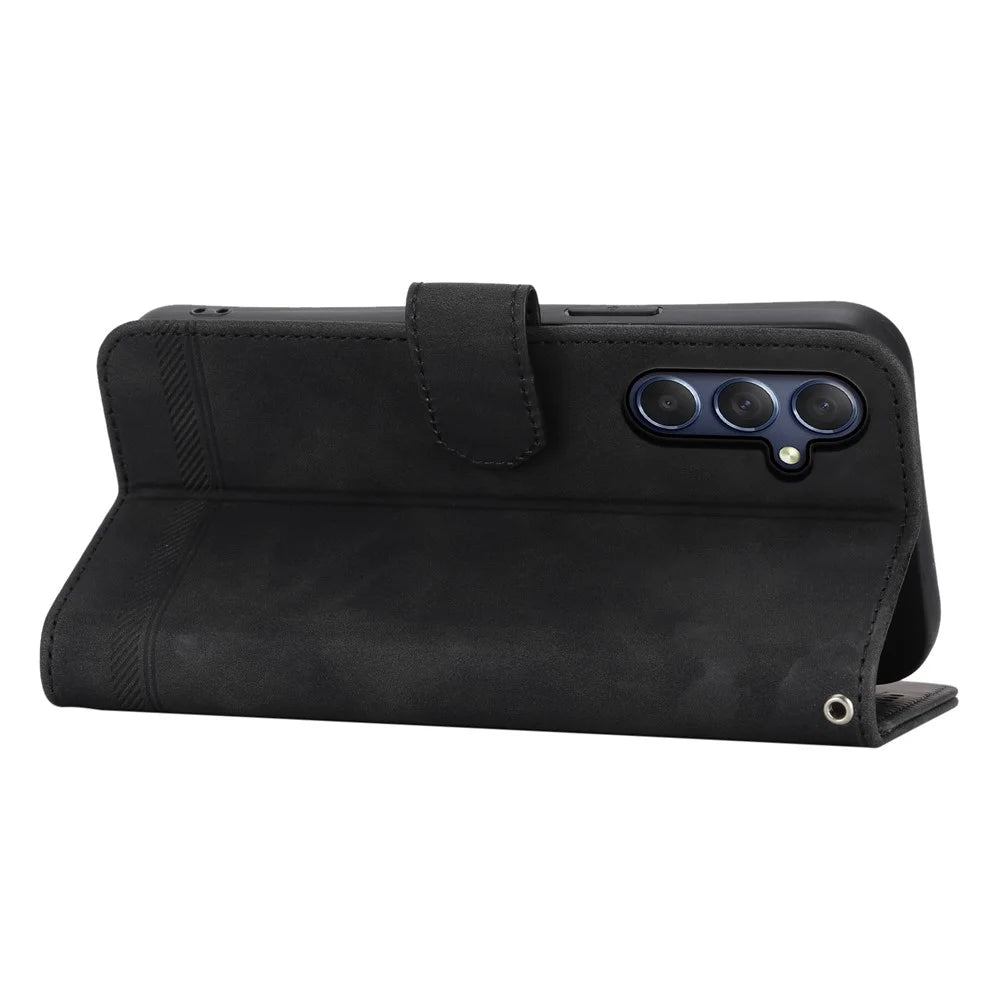 DIERFENG DF-03 for Samsung Galaxy M54 5G / F54 5G Phone Case Lines Imprinted Leather Wallet Stand Cover - Black - 3