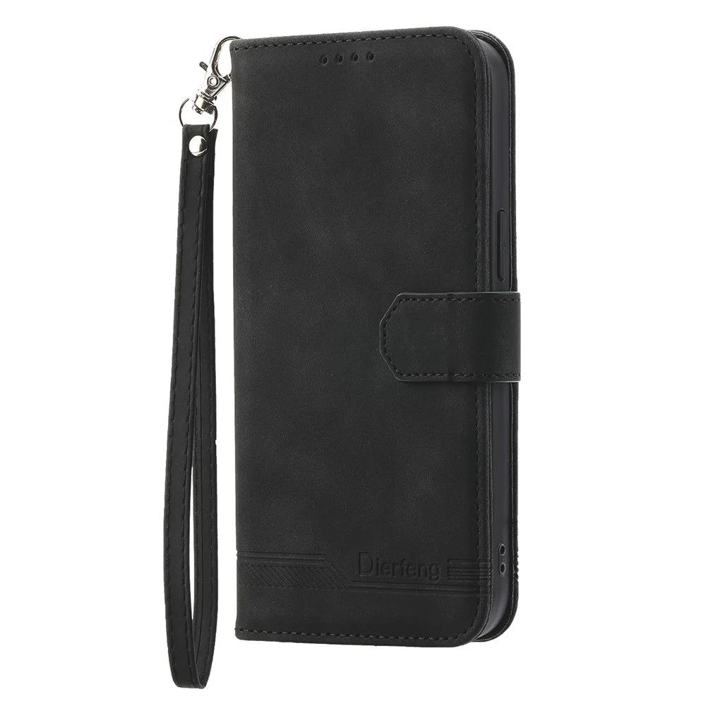 DIERFENG DF-03 for Samsung Galaxy M54 5G / F54 5G Phone Case Lines Imprinted Leather Wallet Stand Cover - Black - 6