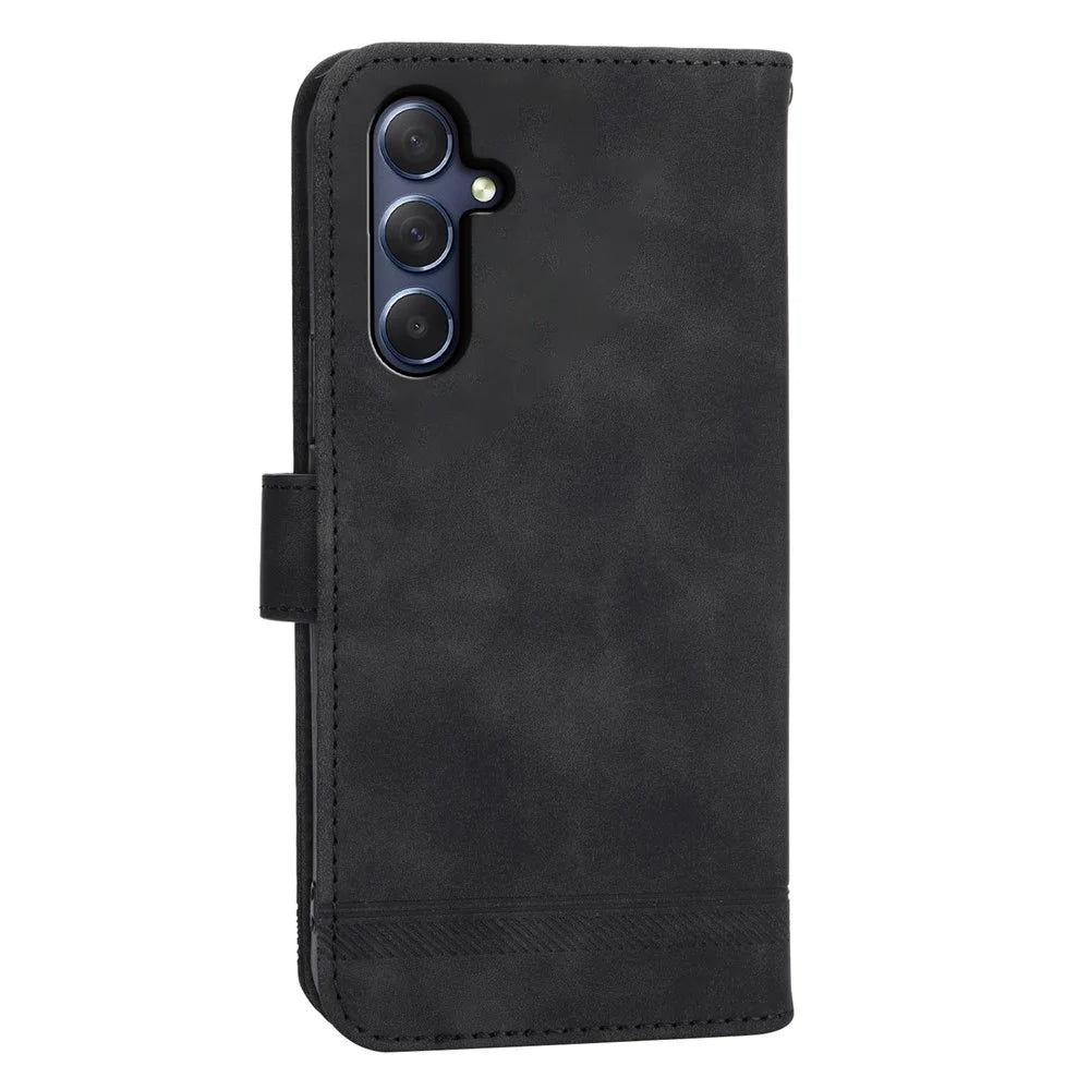 DIERFENG DF-03 for Samsung Galaxy M54 5G / F54 5G Phone Case Lines Imprinted Leather Wallet Stand Cover - Black - 7