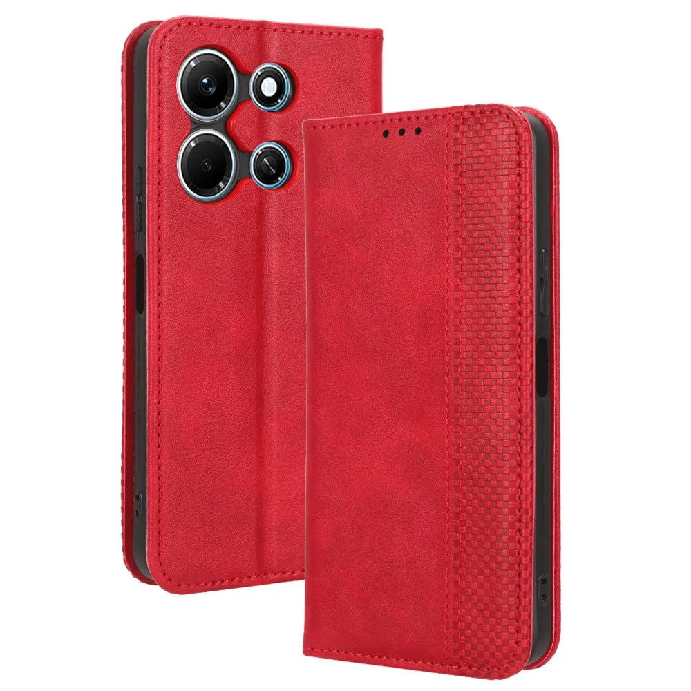 For Infinix Note 30i 4G Anti-Scratch Phone Cover Magnetic PU Leather Retro Stand Wallet Phone Case - Red - 1