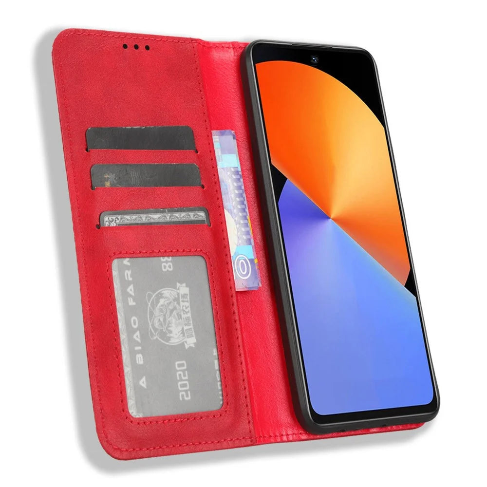 For Infinix Note 30i 4G Anti-Scratch Phone Cover Magnetic PU Leather Retro Stand Wallet Phone Case - Red - 2