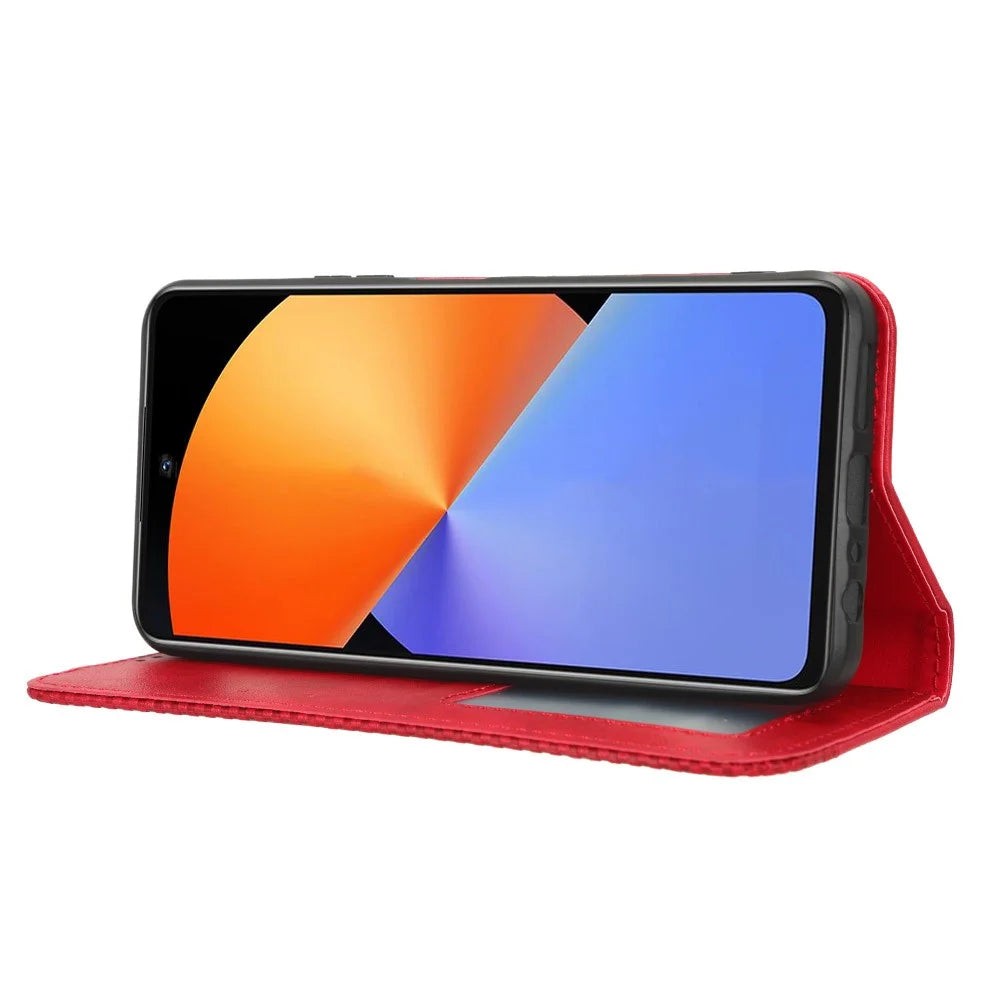 For Infinix Note 30i 4G Anti-Scratch Phone Cover Magnetic PU Leather Retro Stand Wallet Phone Case - Red - 3