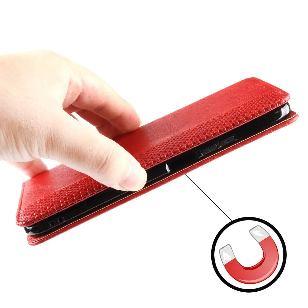 For Infinix Note 30i 4G Anti-Scratch Phone Cover Magnetic PU Leather Retro Stand Wallet Phone Case - Red - 4