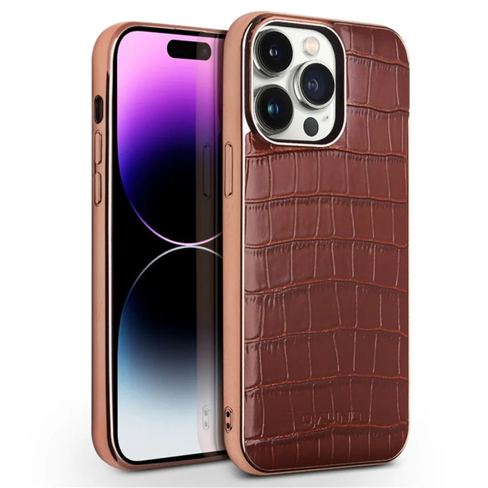 QIALINO Shockproof Phone Case for iPhone 14 Pro Max Anti-Drop Genuine Cow Leather TPU Cover Compatible with MagSafe Charger - Brown - 1