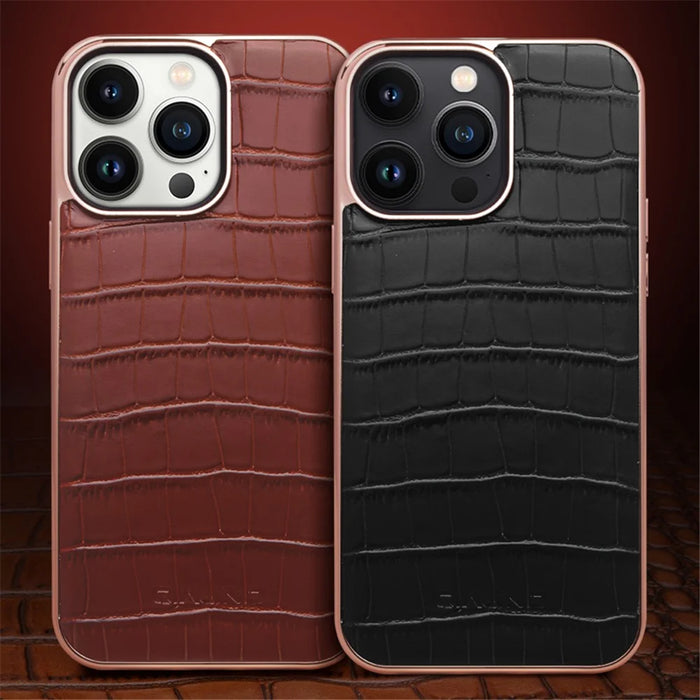 QIALINO Shockproof Phone Case for iPhone 14 Pro Max Anti-Drop Genuine Cow Leather TPU Cover Compatible with MagSafe Charger - Brown - 6