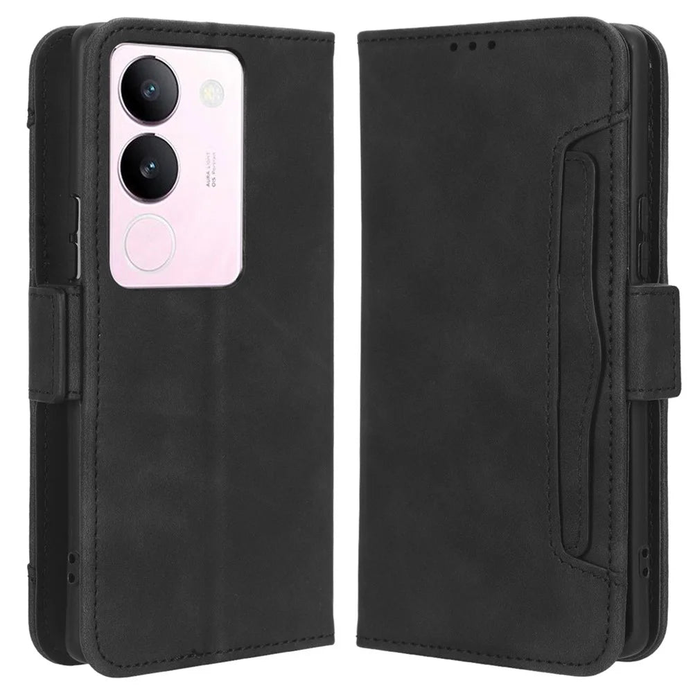 For vivo V29 5G / S17 5G / S17 Pro 5G / S17t 5G Multiple Card Slots PU Leather Phone Cover Foldable Stand Case Wallet Phone Shell - Black - 1