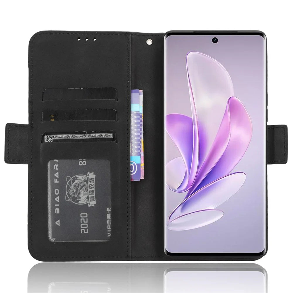 For vivo V29 5G / S17 5G / S17 Pro 5G / S17t 5G Multiple Card Slots PU Leather Phone Cover Foldable Stand Case Wallet Phone Shell - Black - 2