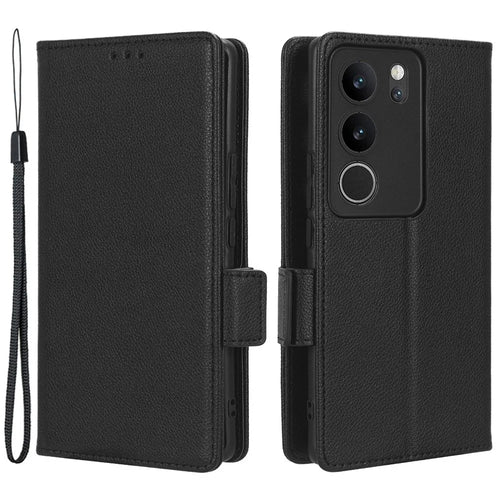 For vivo V29 5G / S17 5G / S17 Pro 5G / S17t 5G Litchi Texture Phone Case Wallet Stand Magnetic Closure PU Leather Phone Cover - Black - 1