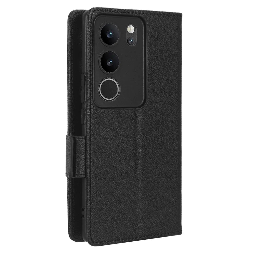 For vivo V29 5G / S17 5G / S17 Pro 5G / S17t 5G Litchi Texture Phone Case Wallet Stand Magnetic Closure PU Leather Phone Cover - Black - 7