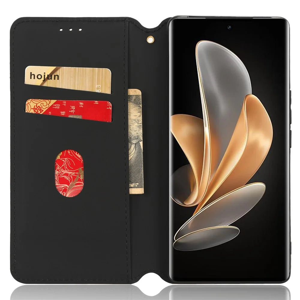 For vivo V29 5G / S17 5G / S17 Pro 5G / S17t 5G Rhombus Imprinted Shell PU Leather Stand Case Shockproof Phone Cover - Black - 2