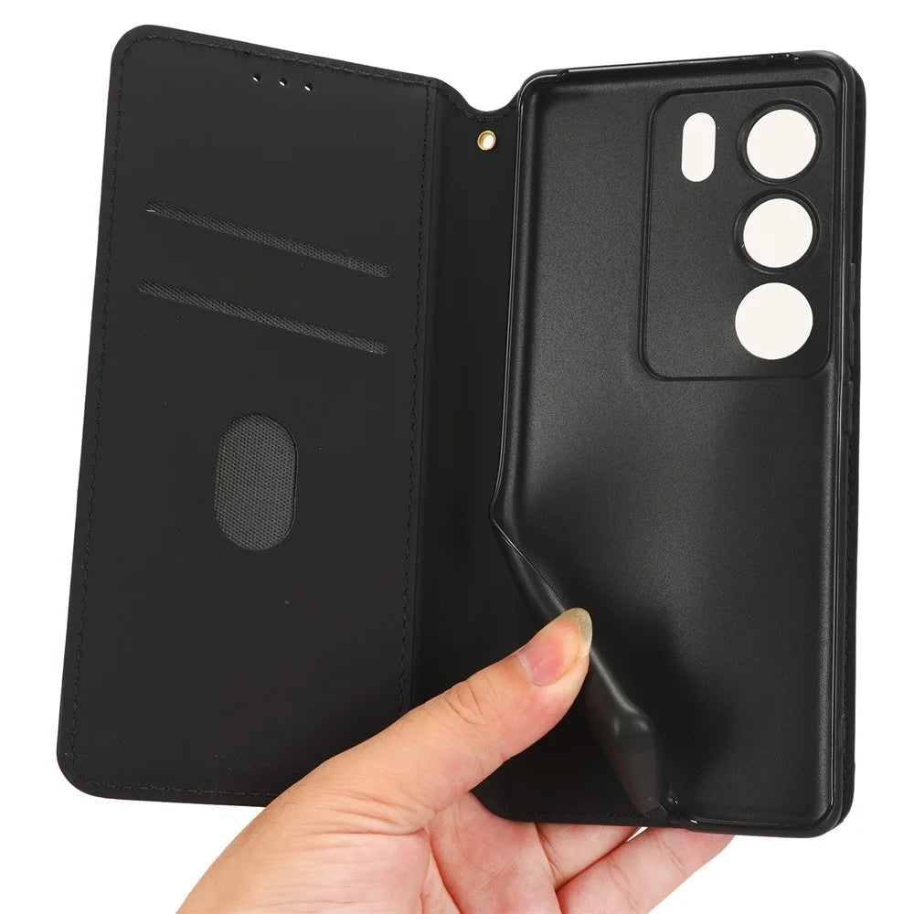 For vivo V29 5G / S17 5G / S17 Pro 5G / S17t 5G Rhombus Imprinted Shell PU Leather Stand Case Shockproof Phone Cover - Black - 4