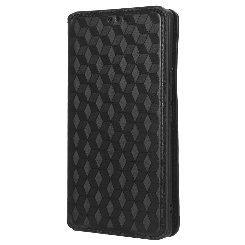 For vivo V29 5G / S17 5G / S17 Pro 5G / S17t 5G Rhombus Imprinted Shell PU Leather Stand Case Shockproof Phone Cover - Black - 5