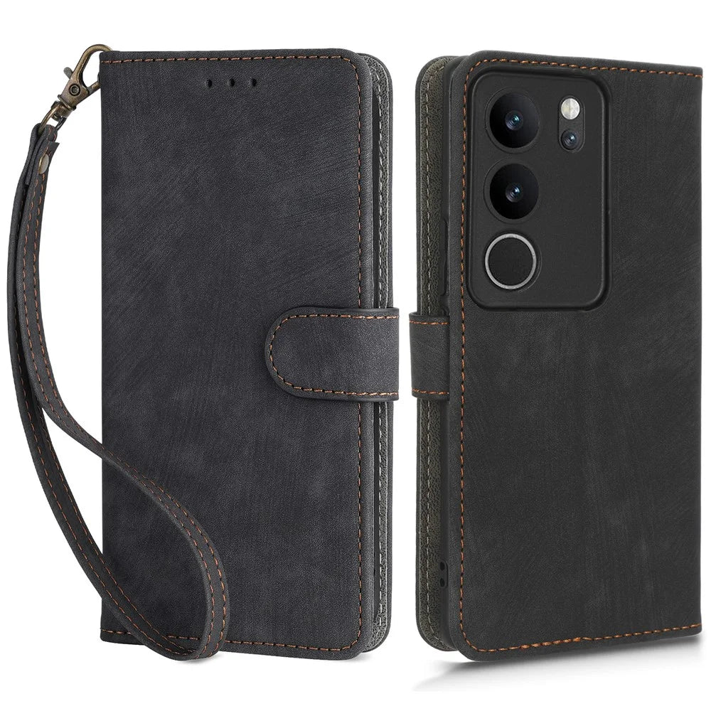 For vivo V29 5G / S17 5G / S17 Pro 5G / S17t 5G Shockproof Phone Cover RFID Blocking PU Leather+TPU Stand Phone Case Wallet - Black - 1